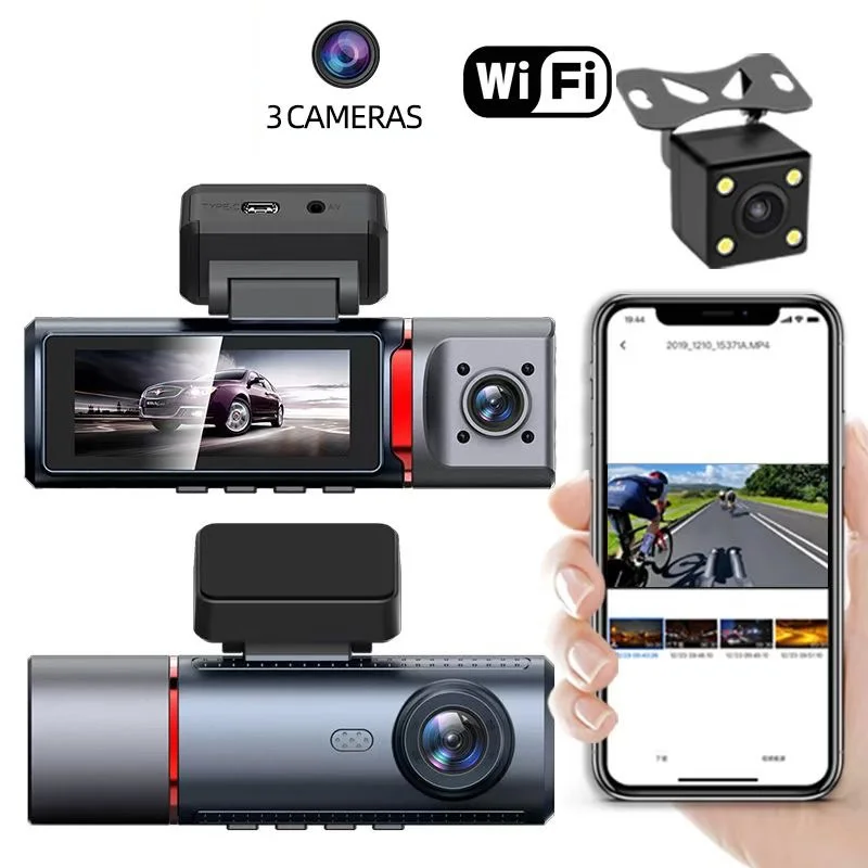 3.16 Inch Car Camera 3 Lens Car DVR Wifi GPS Night Vision 4K Recording 3 Channel Dash Cam