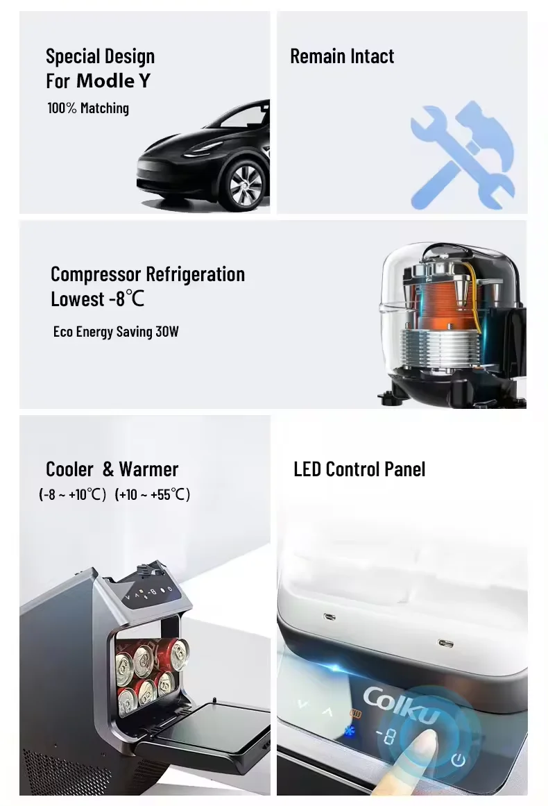 Colku  Electric Vehicle  Accessories Portable Car Fridge Refrigerator for Tesia Modle Y