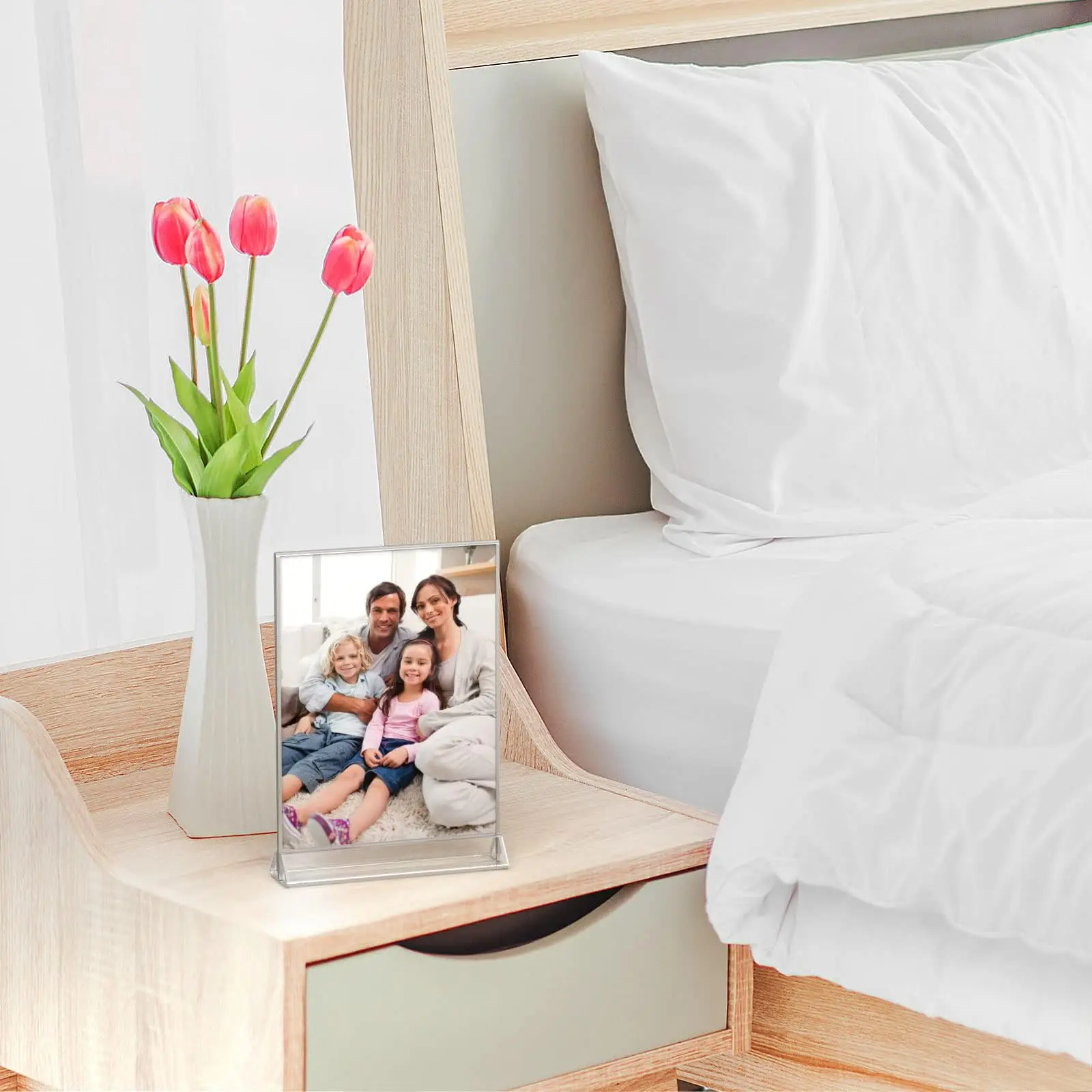 4x6 Clear Acrylic Sign Holder with Sliver Borders and Vertical Stand, Double Sided Table Menu Holders Picture Frames manufacture