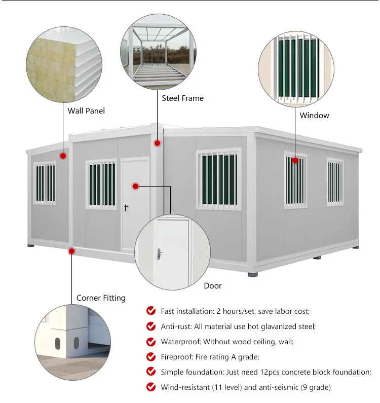 Movable Folding Expansion House Building 2 Bedroom Portable Modular House China Shipping 20ft 5700