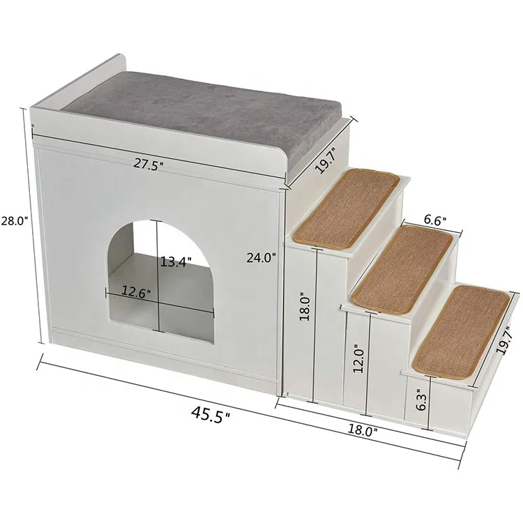 Dog Pet Multi-Level Bed Window Perch Platform Wood Stairs Bunk Bed Condo for Dog Cats