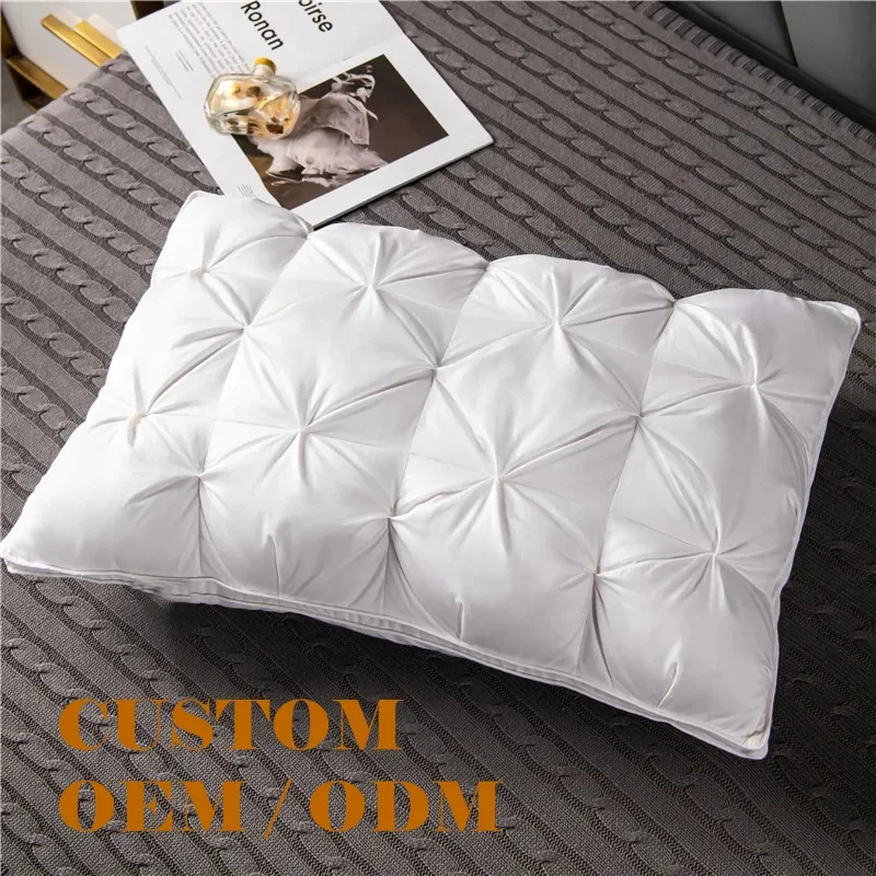 OCS Organic Cotton Downproof Fabric European Standard 90% Goose Down Twist Flower Super Soft Bed Neck Pillow for Sleeping