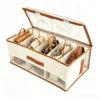 Beige five-compartment bag with lid