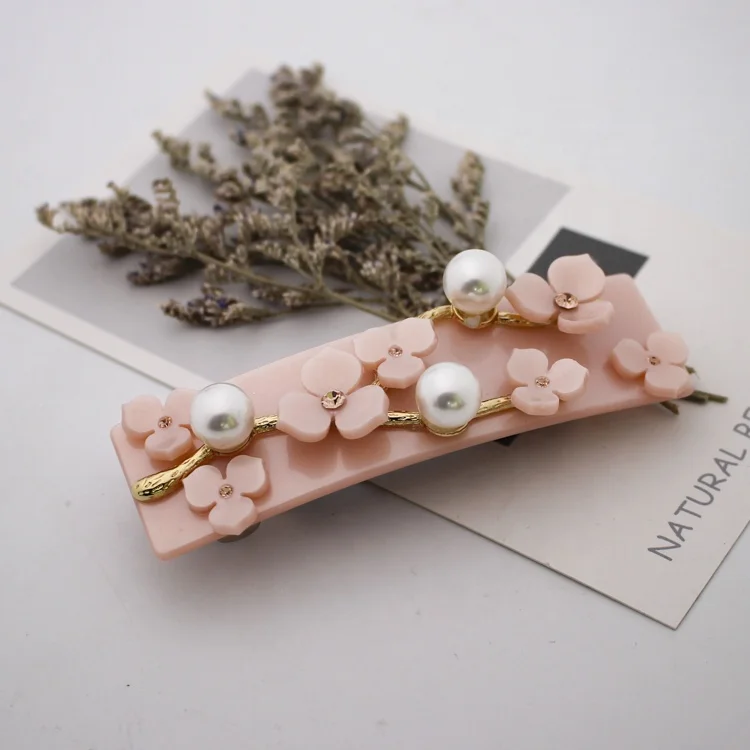 Модные Красочные заколки для волос во французском стиле Цветочные из ацетата и жемчуга со стразами женщин