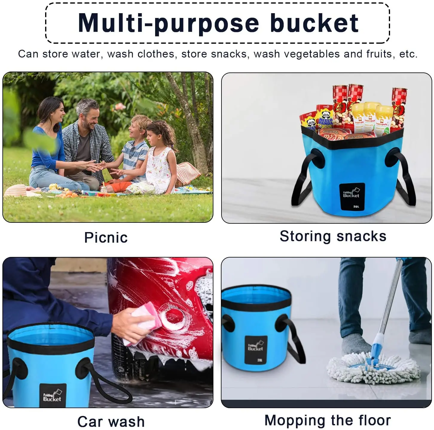 Collapsible Bucket Foldable Fishing Bucket for Camping Car 20L
