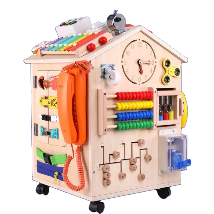 YIZHI Handmade Natural Wooden Busy Board House Montessori Toy Multi Functional Skills Learning Early Educational Toys for Baby-777055