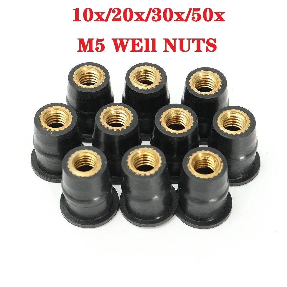 Well Nuts M5 - 10 Pièces En Caoutchouc Noir - Pour Pare-brise Moto, Carénage - Écrous à Expansion