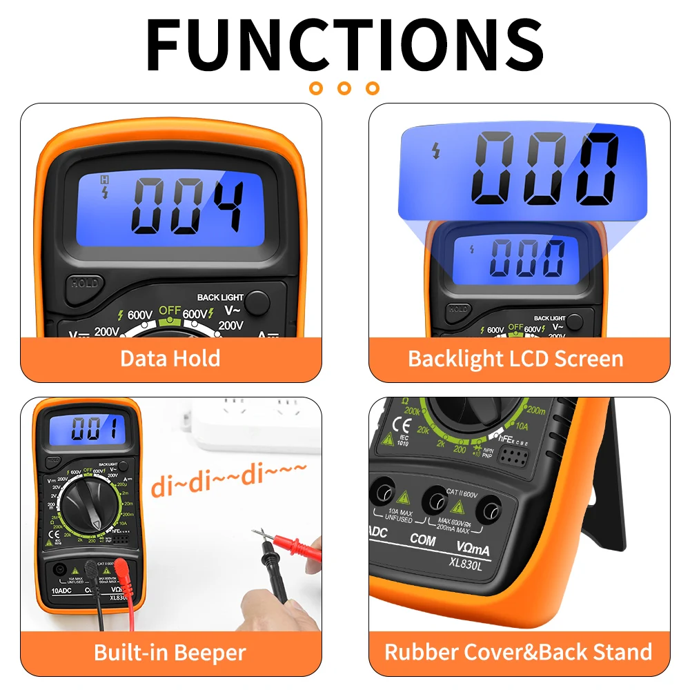 Digital Multimeter Tester - AC/DC Voltage, Current, Resistance, Ohm Volt Amp Meter With LCD For Automotive & Home DIY