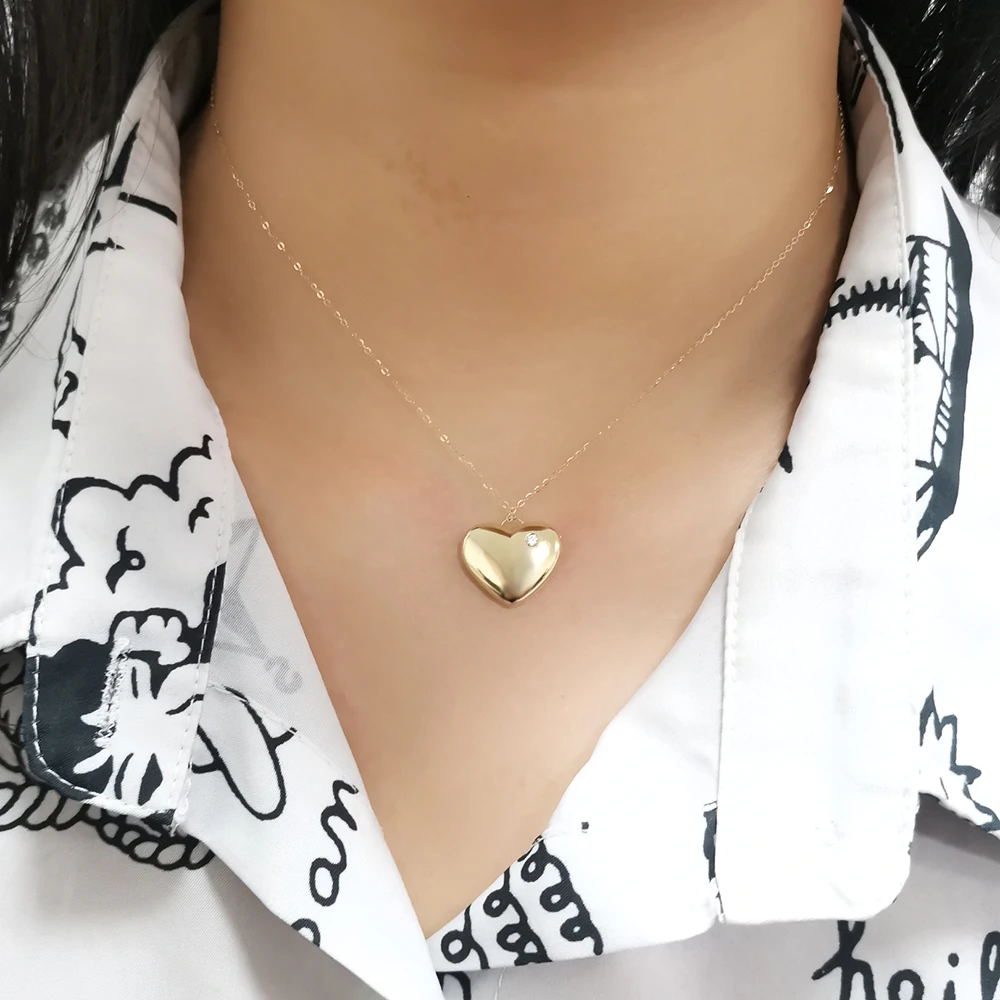 Newest Design 9K Pure Solid Gold Openable Heart Shaped Box Necklace Jewelry Wholesale Custom Logo
