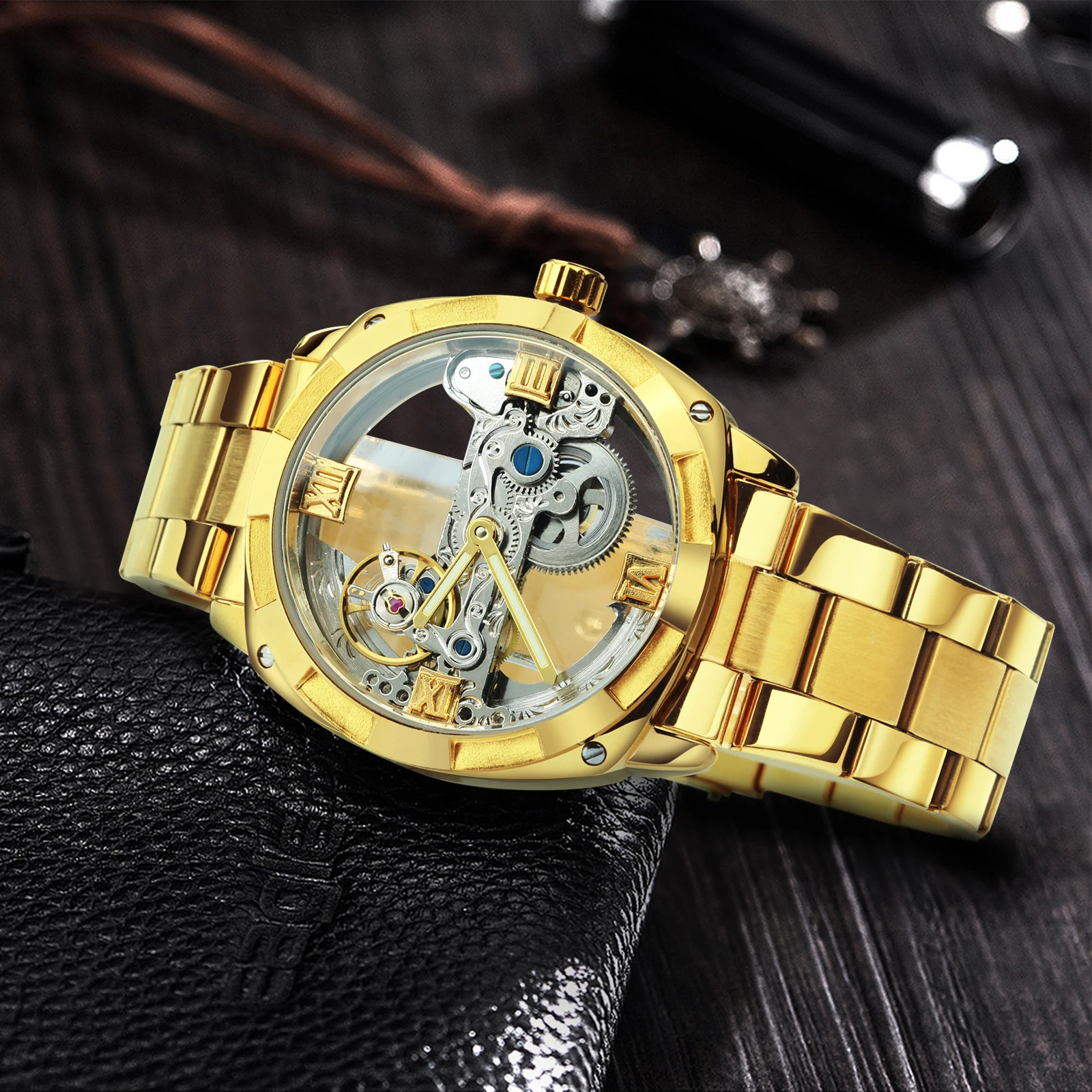 Forsining Watch GMT1165 Men Transparent Design Mechanical Silver Gear Skeleton Stainless Steel Automatic Watches Men