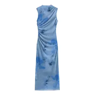 Cross-border European American Spring Summer Autumn New Women's Sleeveless High Neck Shoulder Positioning Printing Dress