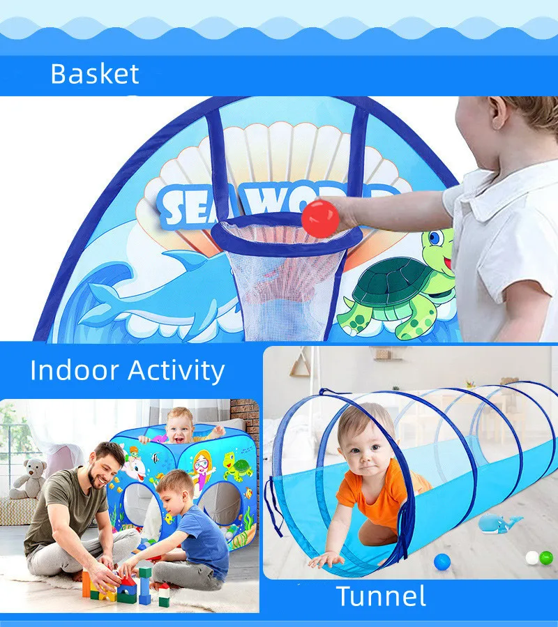 Kids Foldable House Ocean Ball Pool Shooting Baby Tunnel Child Tunnel