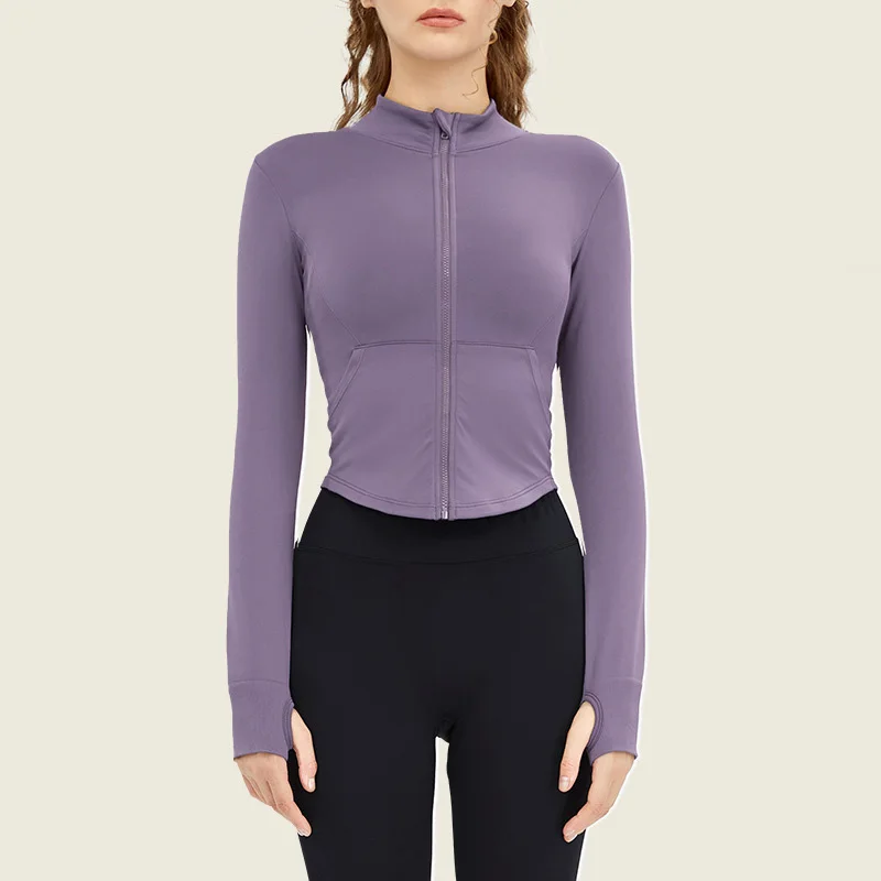 Autumn Winter Yoga Clothing Breathable for Tight Slimming Zipper Stand Collar Sports Jac preview