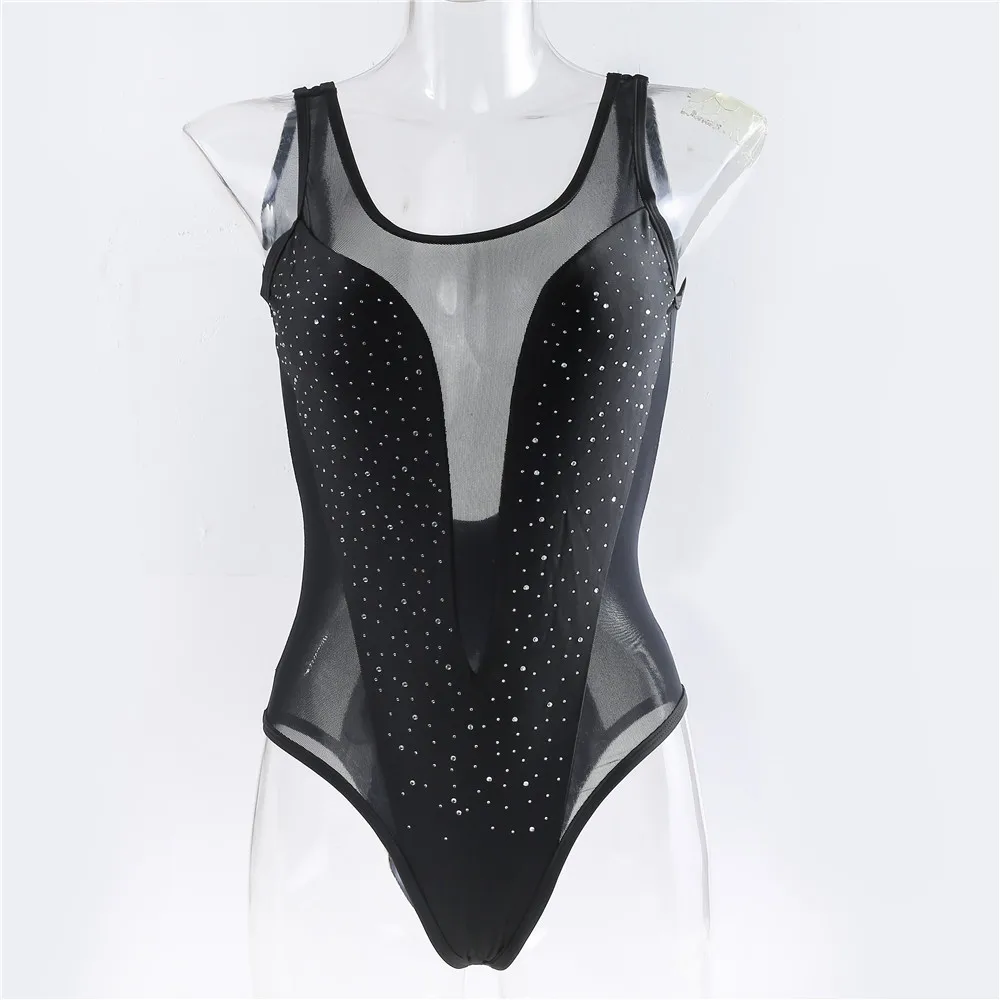 Sexy One Piece Women Swimsuit Sex Bathing Suit Rhinestone Swimwear