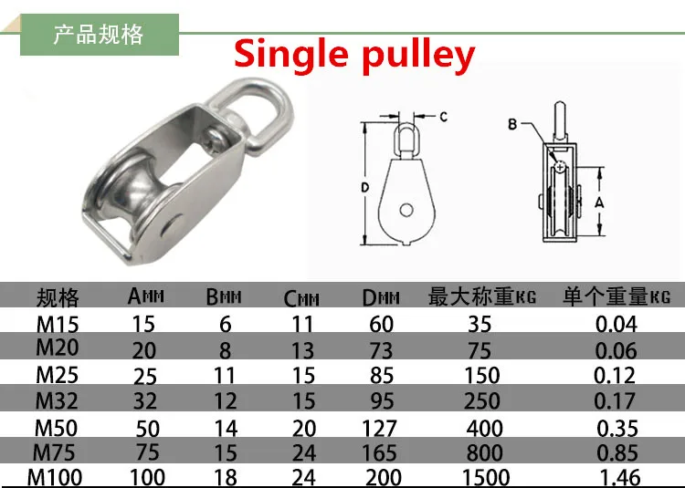 BT-0173 Stainless Steel Pulley M15 Single Wheel Swivel Set Lifting Wheel Tools Durable Wire Rope Pulley