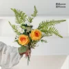 Yellow snowflake roses-white rose-rose fern grass bouquet