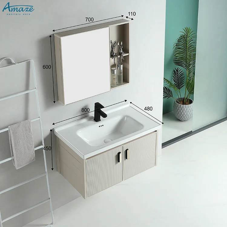 China high quality design vanity bathroom mirror modern wall mounted bathroom cabinet basin sink details