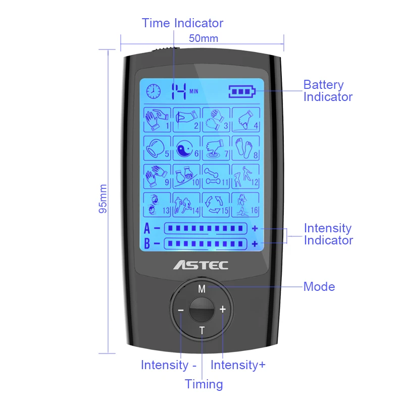 TENS EMS Unit Pro Rechargeable Battery Muscle Stimulator 16 Modes
