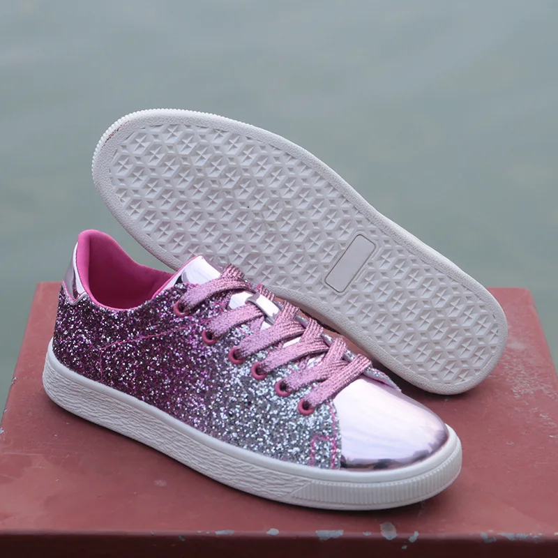 Sn-003 Latest Fashion Glitter Sequined Pu Leather Sneaker Lace Up ...