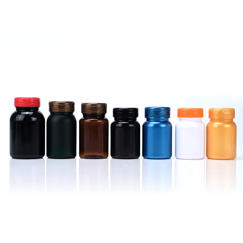 Hot Sale 80ml120ml 150ml 200ml Blue Green Orange Plastic Supplement Pill Medicine Capsules Bottles Jar Containers with Flip Cap