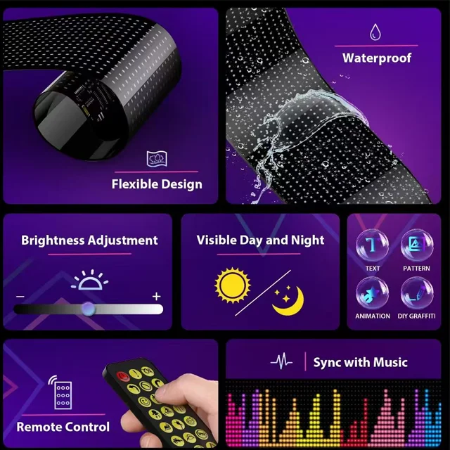 5V USB Devil's Eye Car Sign Animation Programmable LED Scrolling Matrix Pixel Panel Light for Cars & Trucks Condition New