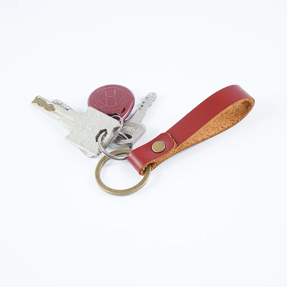 Handmade DIY cowhide rope household keychain for men and women's retro simple high-end leather car keychain