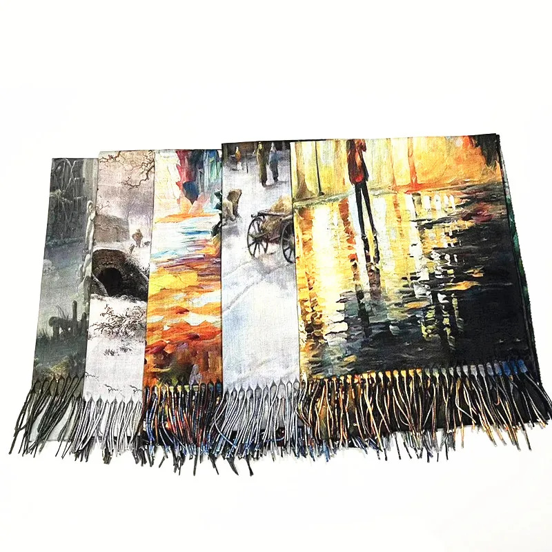 Custom Woven Reversible Pashmina Shawl Scarf Low MOQ Dot Letter Tropical Patterns High Quality Cashmere Scarves