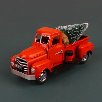 Red Metal Truck Movable Wheel red metal truck with christmas tree