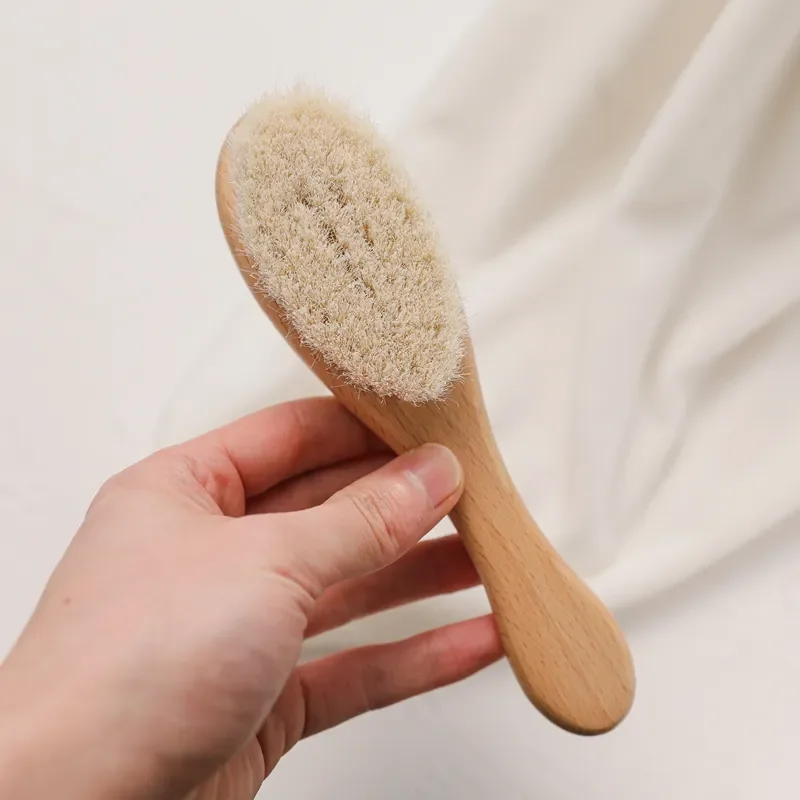 Most Popular Natural Soft Goat Bristles Bamboo Wool Baby Hair Brush Set
