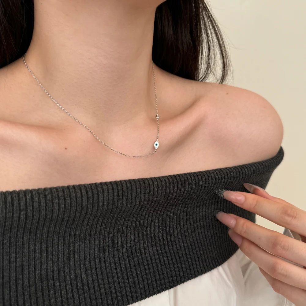 KAKODIY Simple Design Solid 925 Sterling Silver Chain Enamel 5A Cubic Zirconia Evil Blue Eyes Chain Necklace for Women detail 5