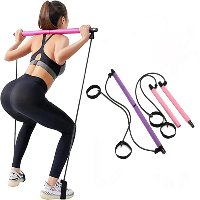 Portable Yoga Pilates Bar Stick with Resistance Band Home Gym Muscle Toning  Bar Fitness Stretching Sports Body Workout Exercise