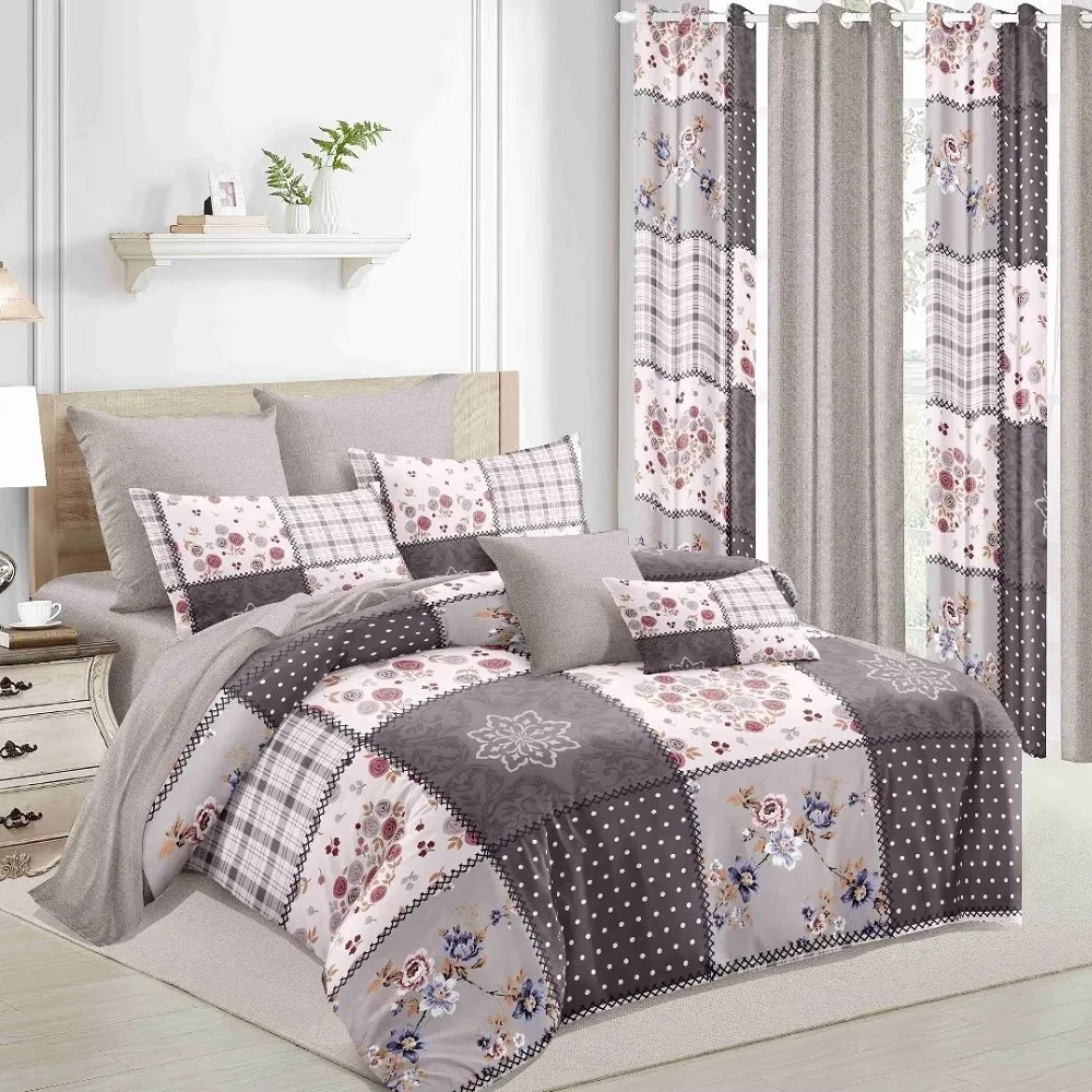 Wholesale Cheap Price 3d Digital Printed Bedroom Curtains Bed Sheets Bedding Set With Curtain