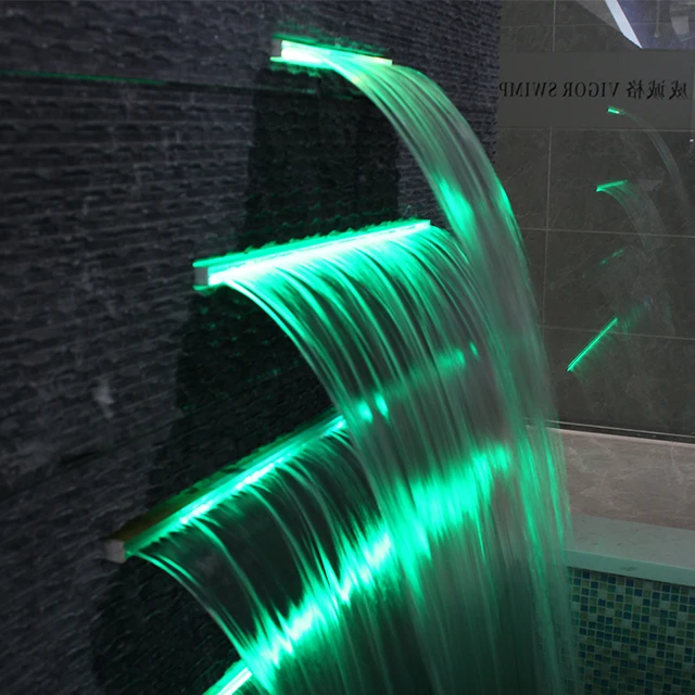 Garden Wall Fountain Acrylic Rectangle Modern Multicolor LED Lights Waterfall Rain Curtain Sheer Descent Customized Logo