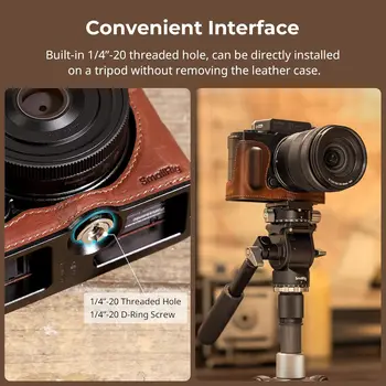 For SMALLRIG Vintage Style Camera Case for Panasonic LUMIX S9 Half Leather Aluminum Frame Wooden Grip 1/4"-20 Threaded Hole Made detail image