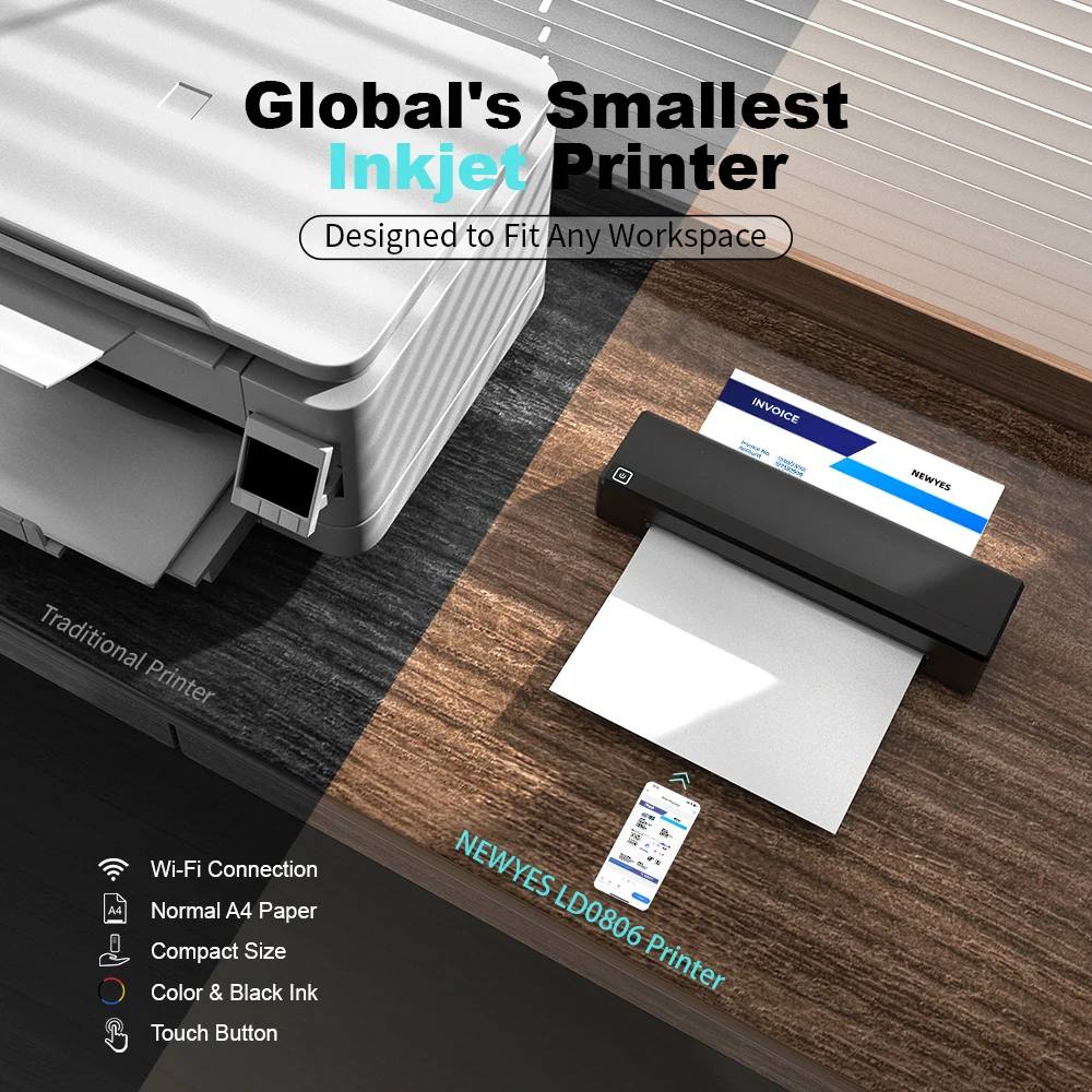 NEWYES LD0806ポータブル高解像度WIFI接続小型マルチカラーインク