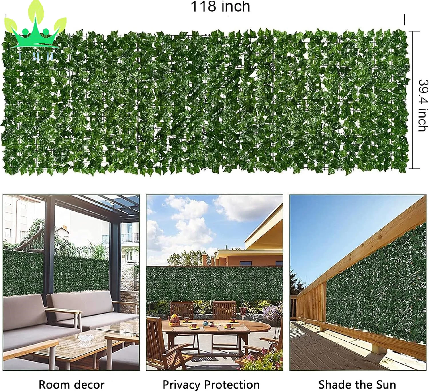 artificial ivy privacy fence screen 118x39 inches green