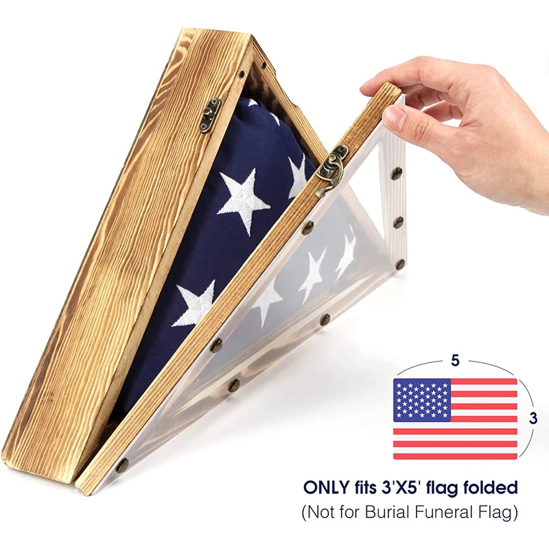 ILOT Caja De Sombra Militar – Caja De Bandera De Madera Maciza Para La Bandera De Veteranos Estadounidenses, Se Ajusta A Una Bandera Doblada De 1,5 X 2,5 M, Forro De Fieltro