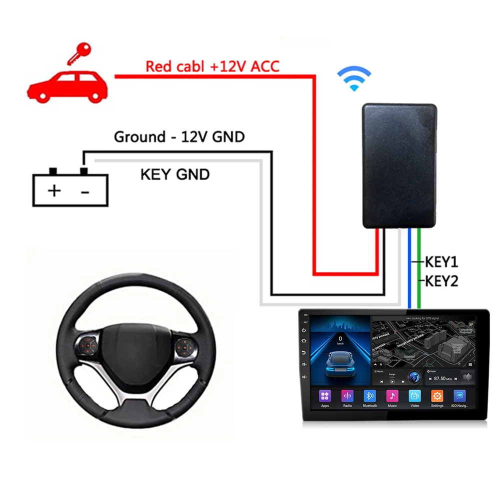 Round Steering Wheel Controller Universal Wireless Button Remote Steering Wheel Control for Car Stereo Audio Radio