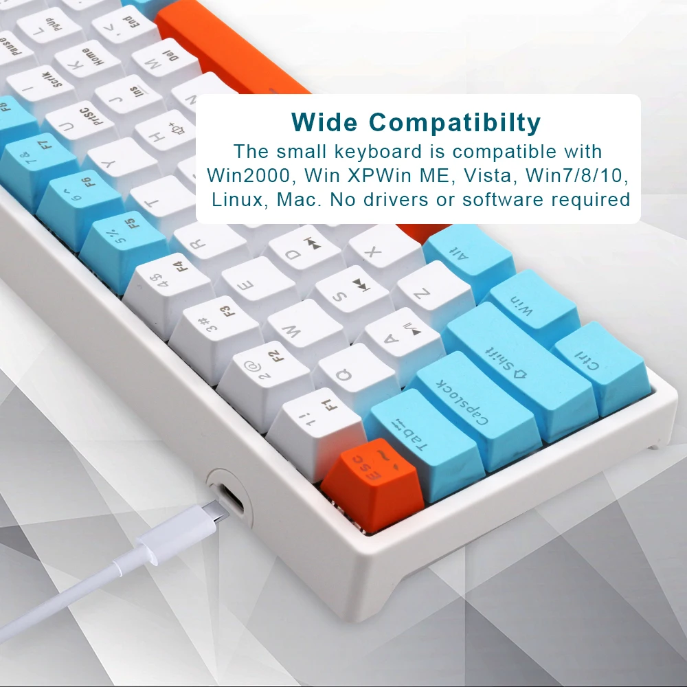 Wholesale 60 Usb Wired Light Led Fashion Gaming Keyboards 61 Keys Blue