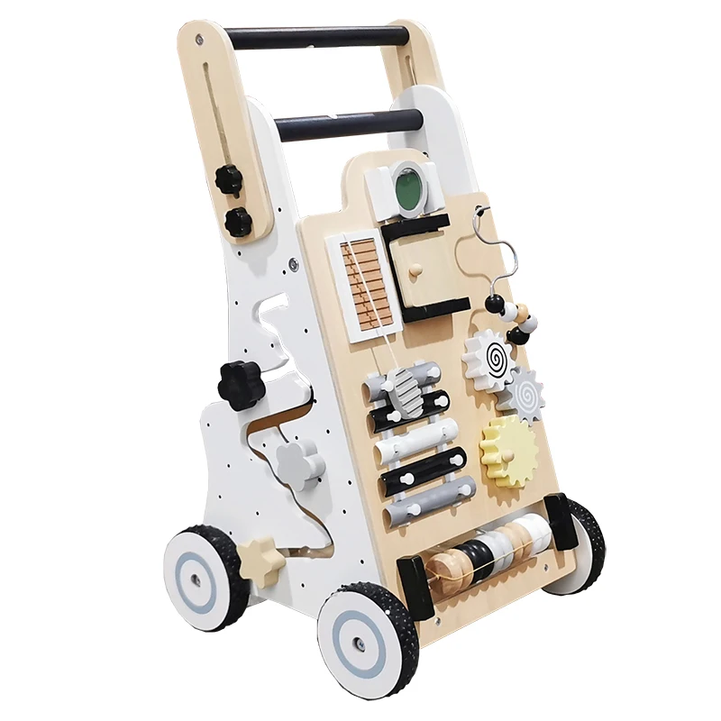 White Simple Multifunctional Building Blocks Beads Percussion Musical Instrument Children's Wooden Baby Walker