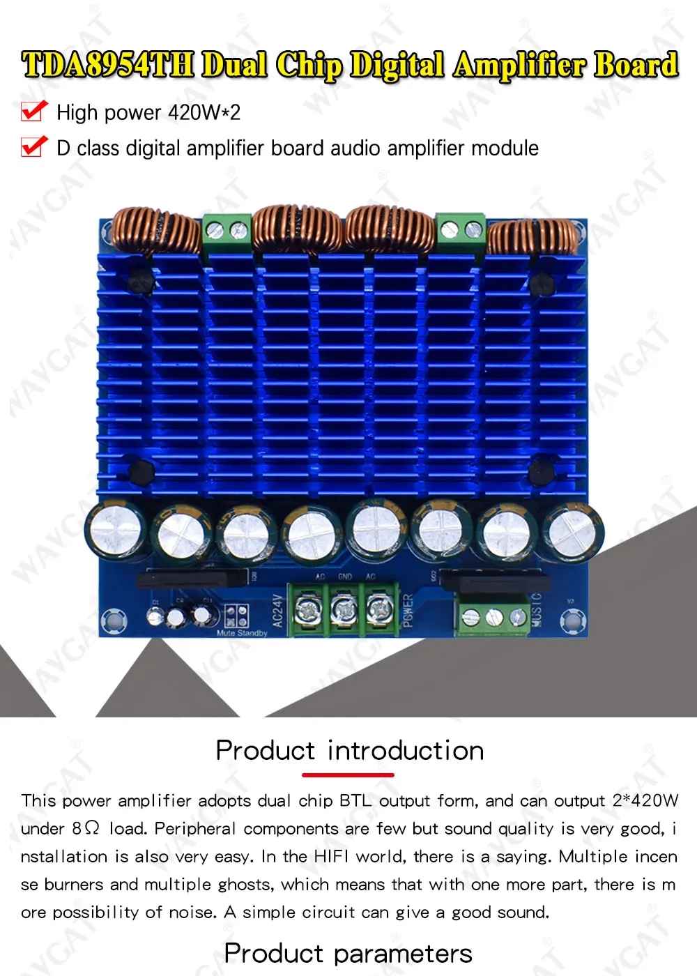 High Power Class D Digital Amplifier Module - 2x420w