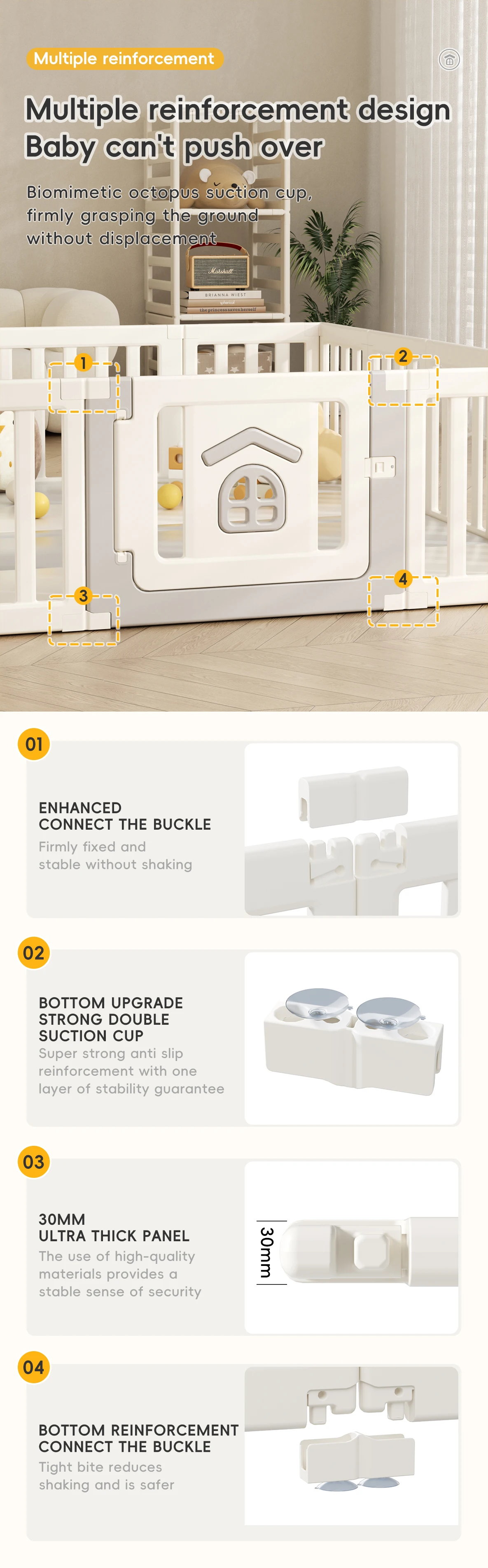 Feelkids HDPE Plastic Baby Playpen Cabin Fence for Home Gym School Kids' Living Room Hospital Use-for Babysitting Safety factory