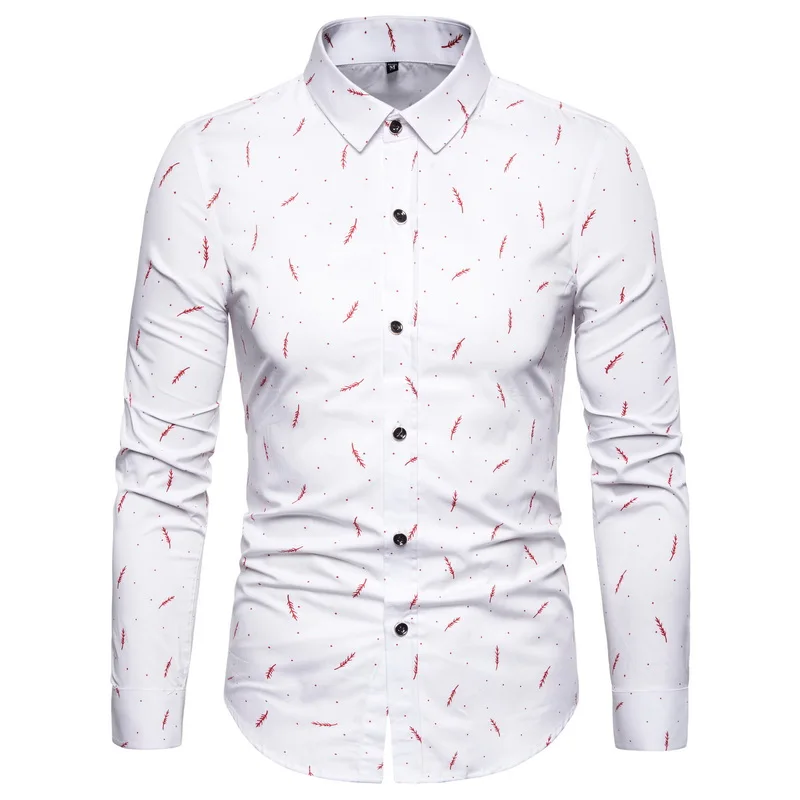 Shirt Long Sleeve Fashion Men's Casual Business Feather Print Shirt White  Cotton Craft Coat - Buy Turndown Collar Shirt,Cufflinks Shirts,Men's Long  Sleeve Shirt Product on Alibaba.com