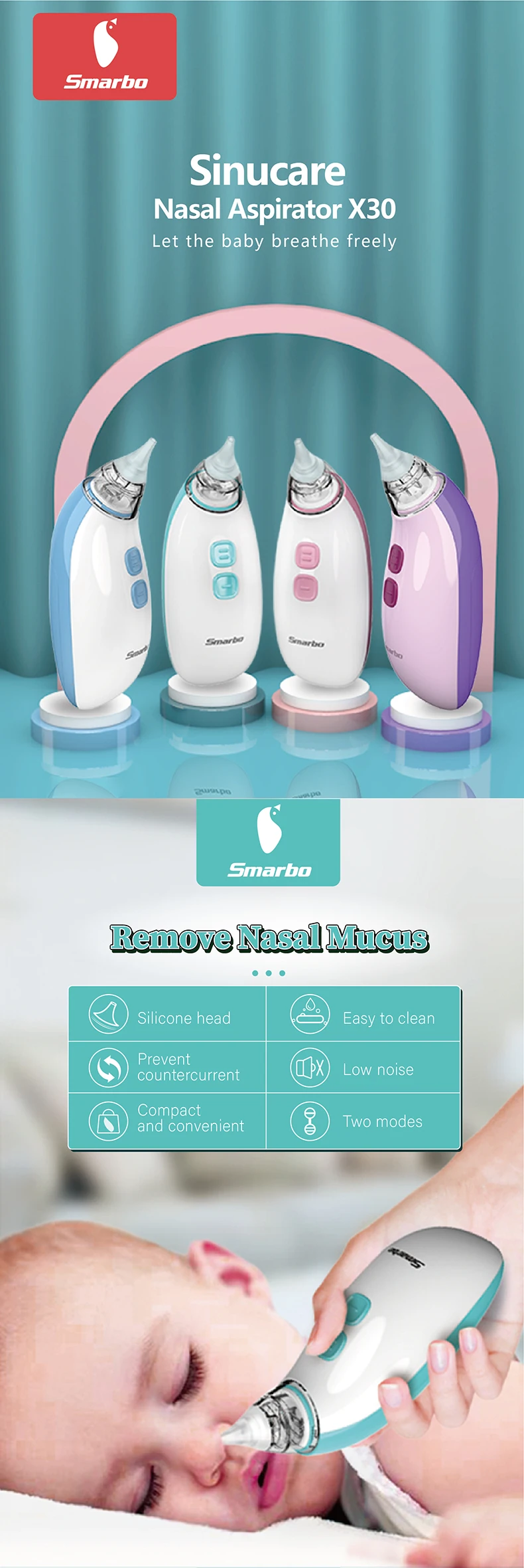Smarbo X30 Electric Baby Nose Cleaner - Removes Nasal Mucus