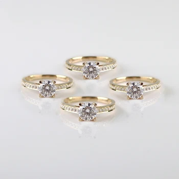 Redoors Custom Engagement Ring 14K Yellow Gold with DEF Center Stone Moissanite Diamond Ring for Wedding