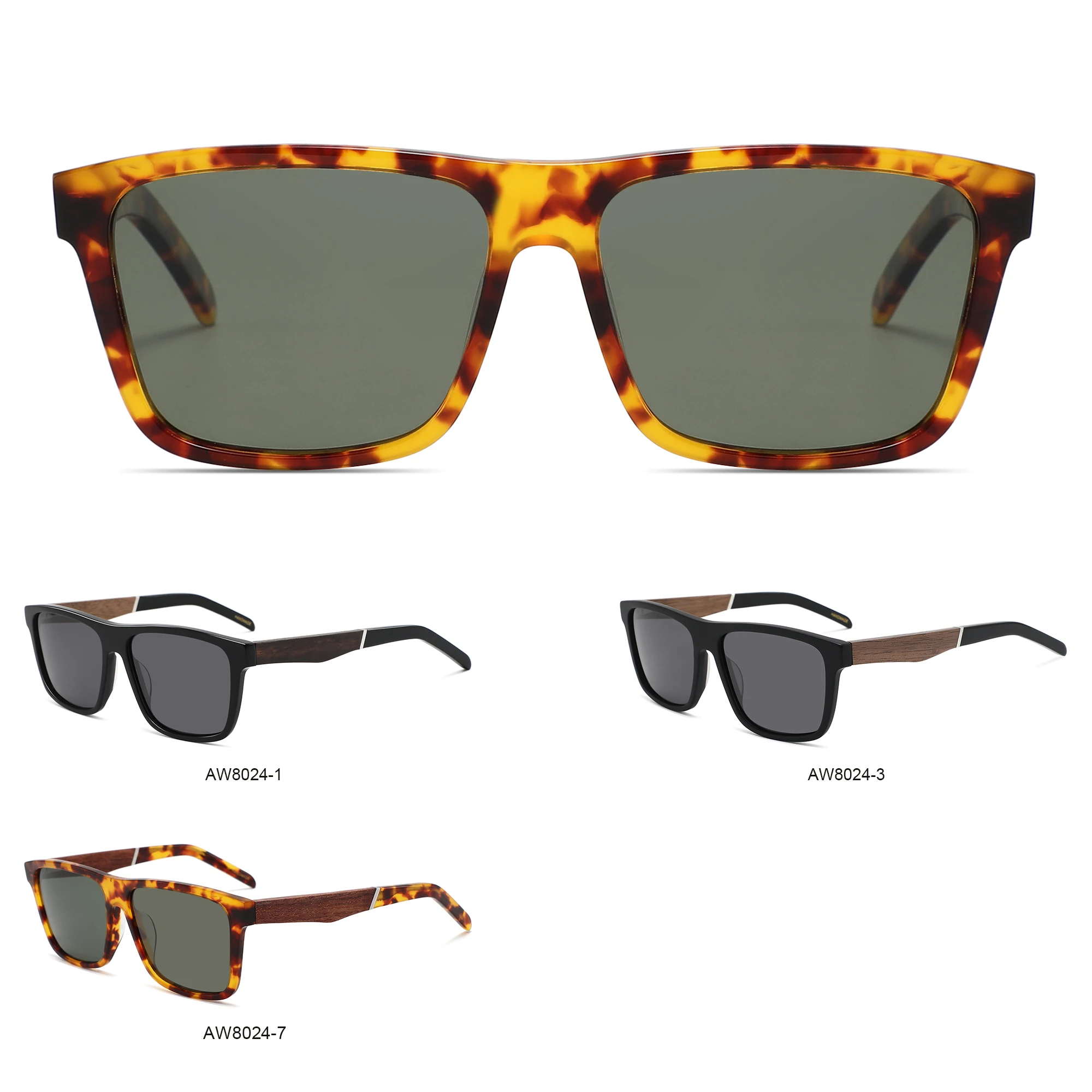 CONCHEN Wholesale OEM Customized Sun Glasses TAC Polarized Acetate Wood Temple Sunglasses