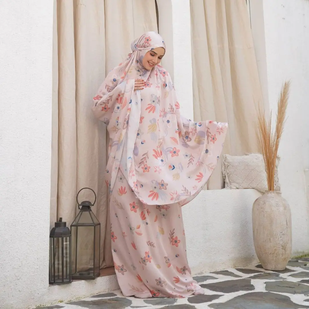 2024 Customized Printed Prayerset Muslim Telekung Prayer Satin Silk  Hijab Exclusive Prayer Garment Jilbab Clothes