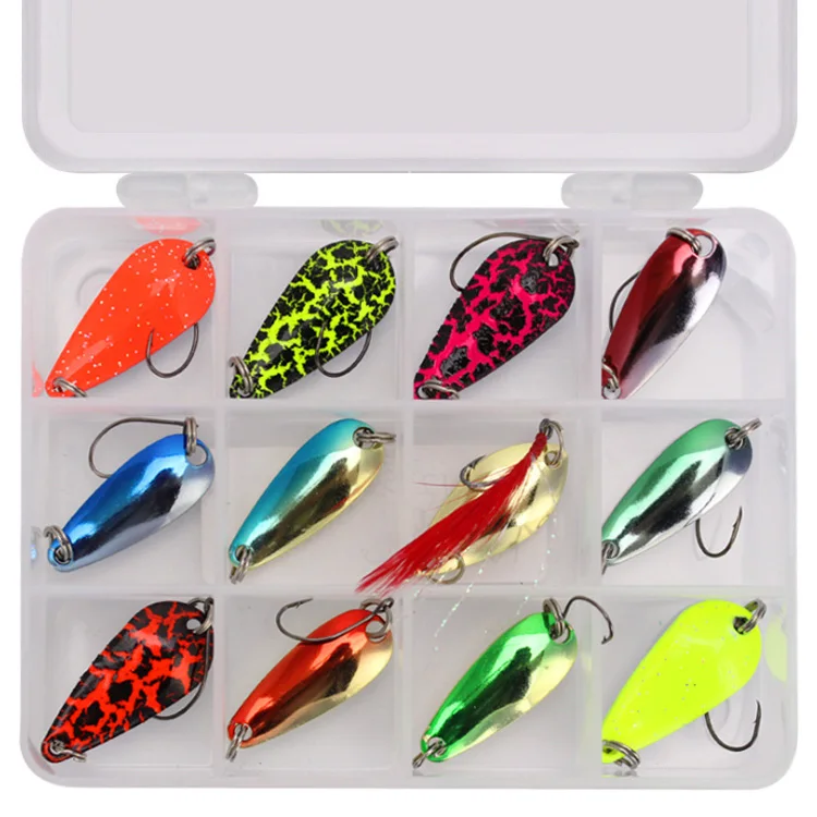 12pcs/set Spinners Spoon Fishing Lures Single Hook for Bass Trout Salmon