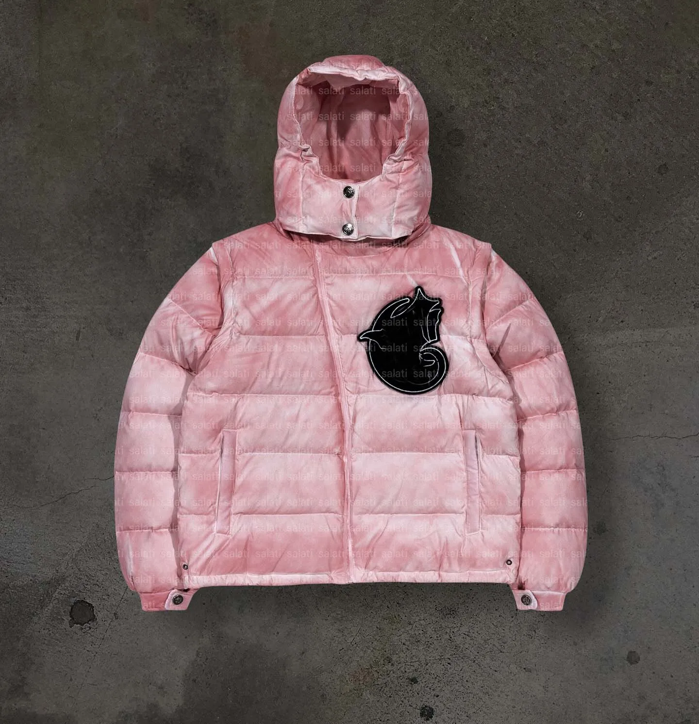 Salati Chenille Embroidery Zipper Removable Sleeveless Acid Wash Hooded Winter Quilted Jacket Bubble Down Coat Puffer Jacket Men gallery 7