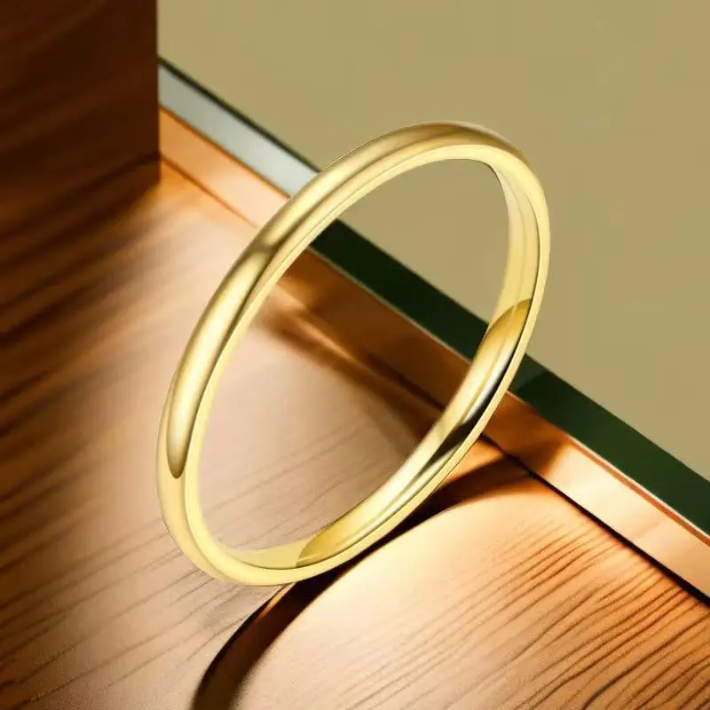 Fashion Jewelry Rings Collection Simple Stainless Steel PVD 18k Gold Plated CZ Ring for Women